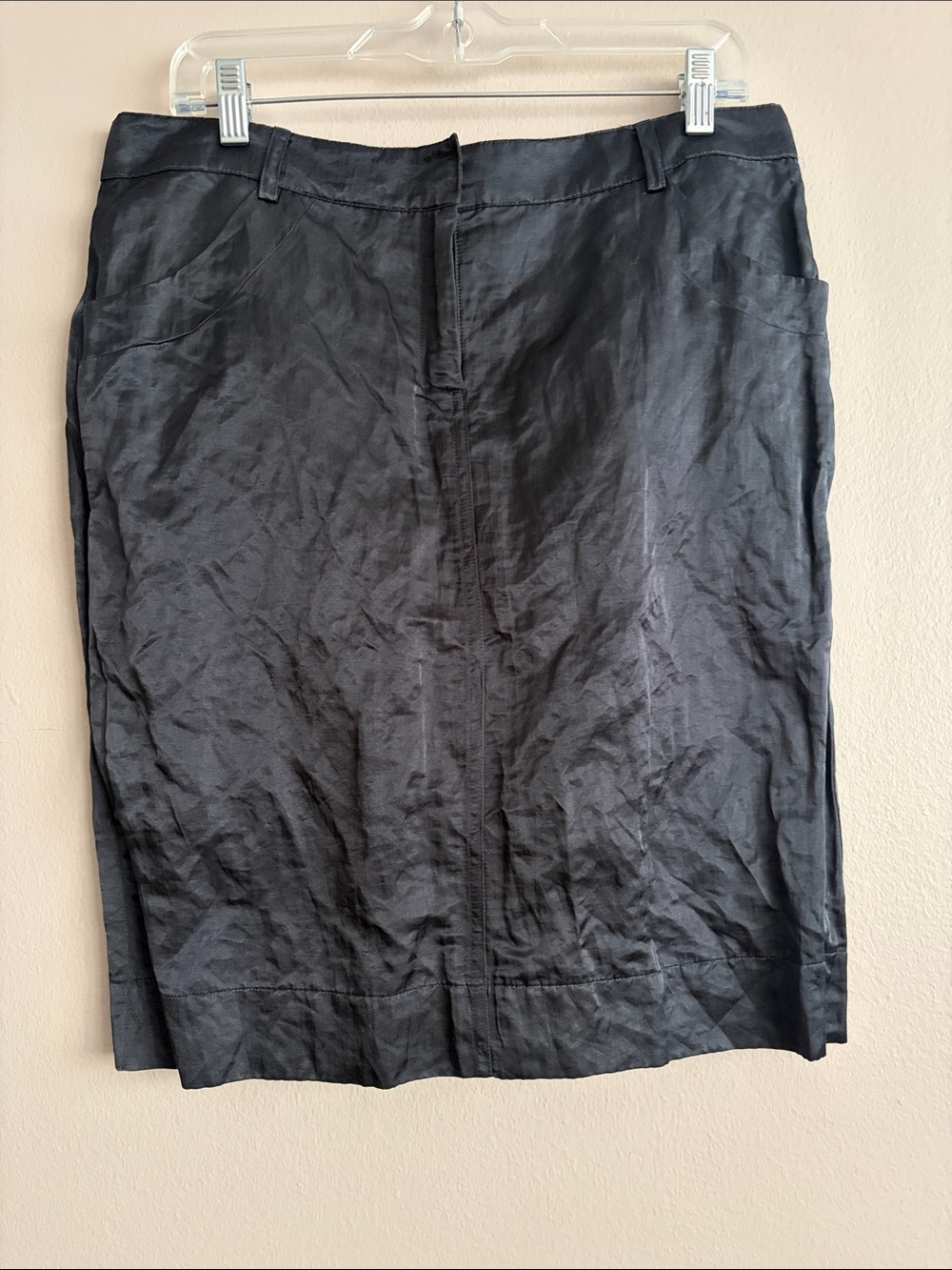 NWT Eileen Fisher Steel Satin Crinkle Pencil Skirt - Size 10 Black / Graphite